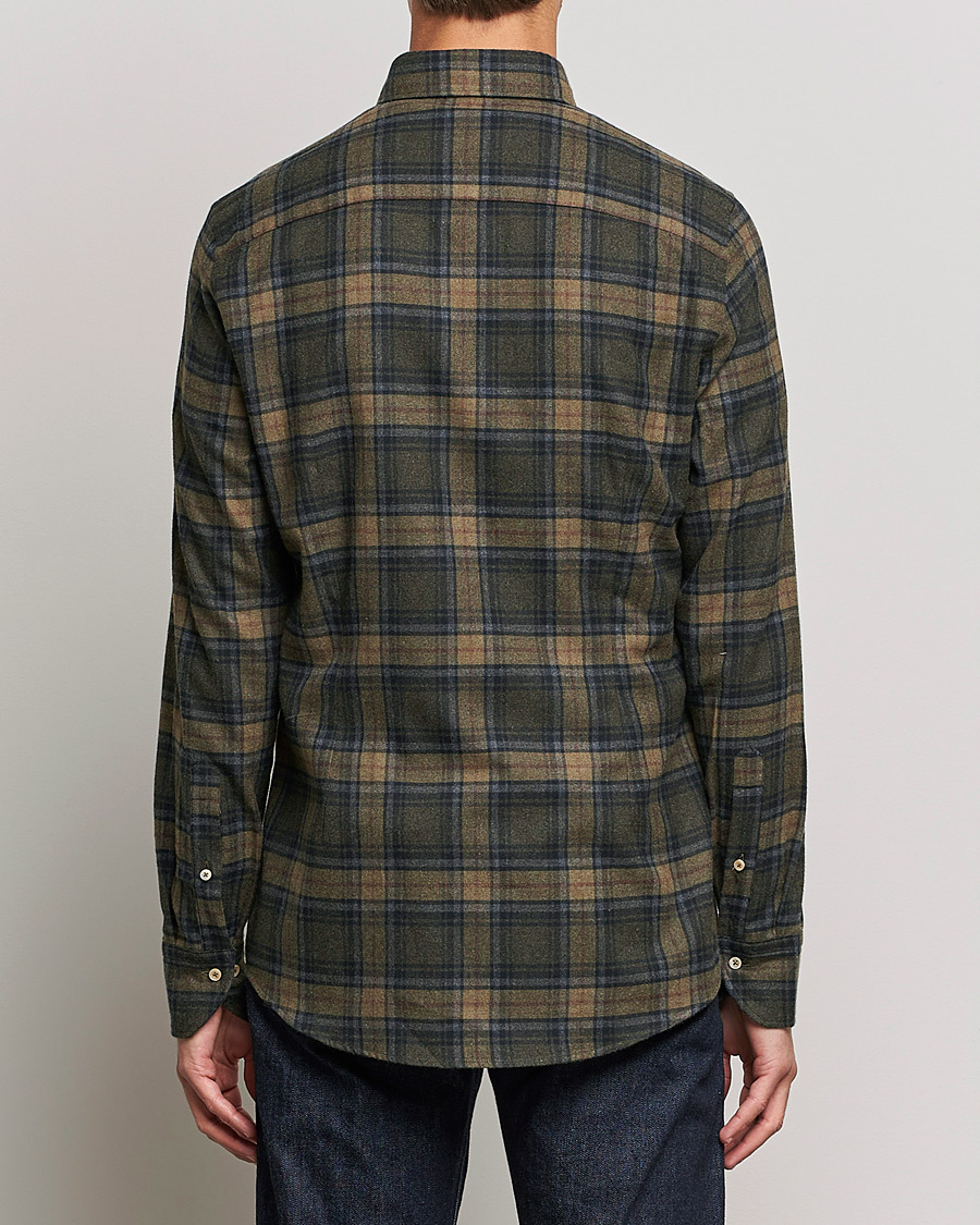 Uomini | Camicie | Stenströms | Slimline Checked Flannel Shirt Dark Green