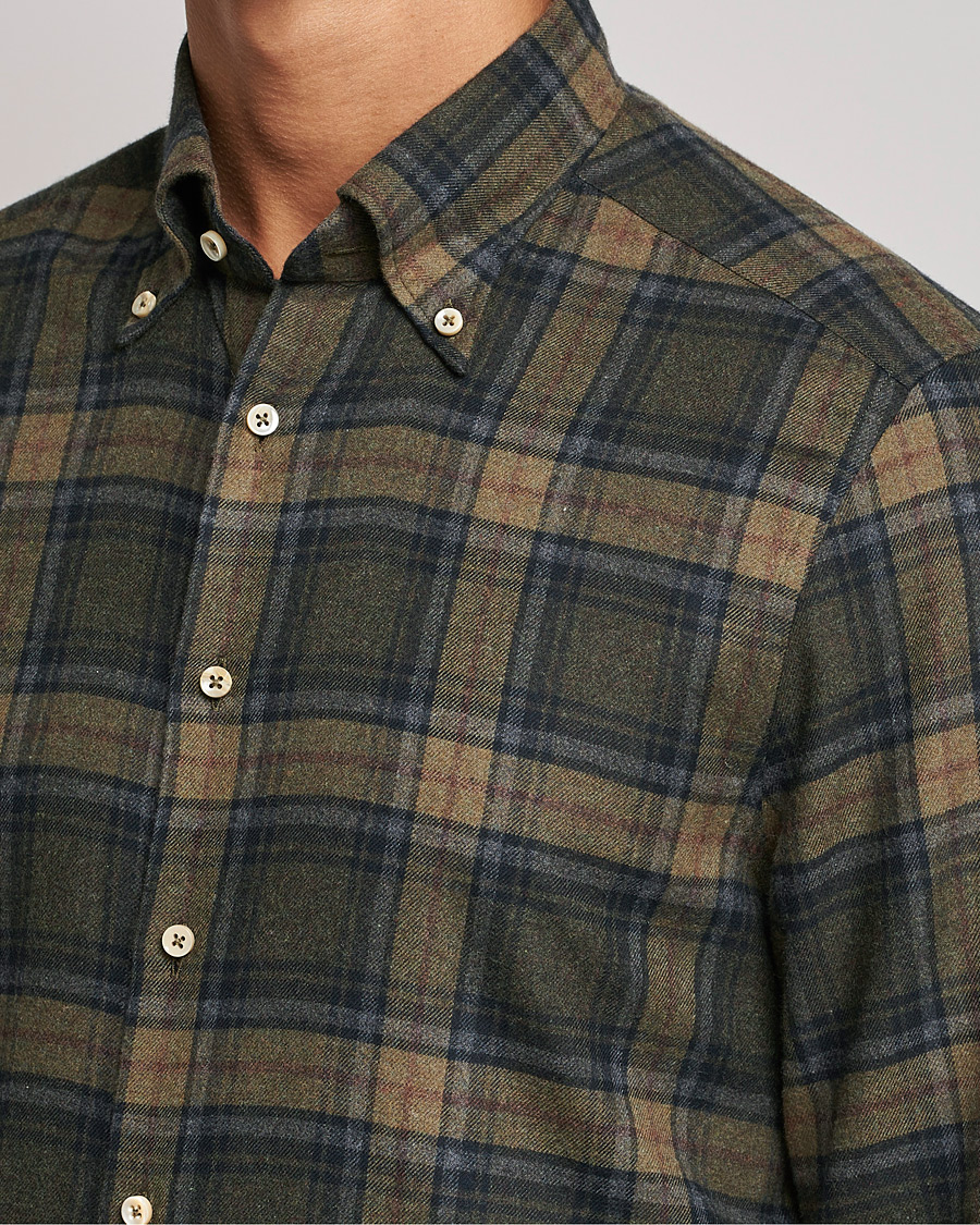 Uomini | Camicie | Stenströms | Slimline Checked Flannel Shirt Dark Green