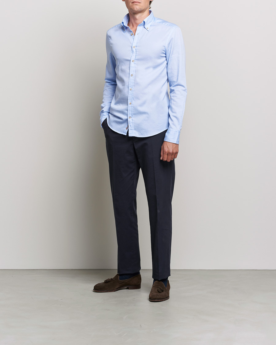 Uomini | Camicie | Stenströms | Slimline Button Down Printed Oxford Shirt Light Blue