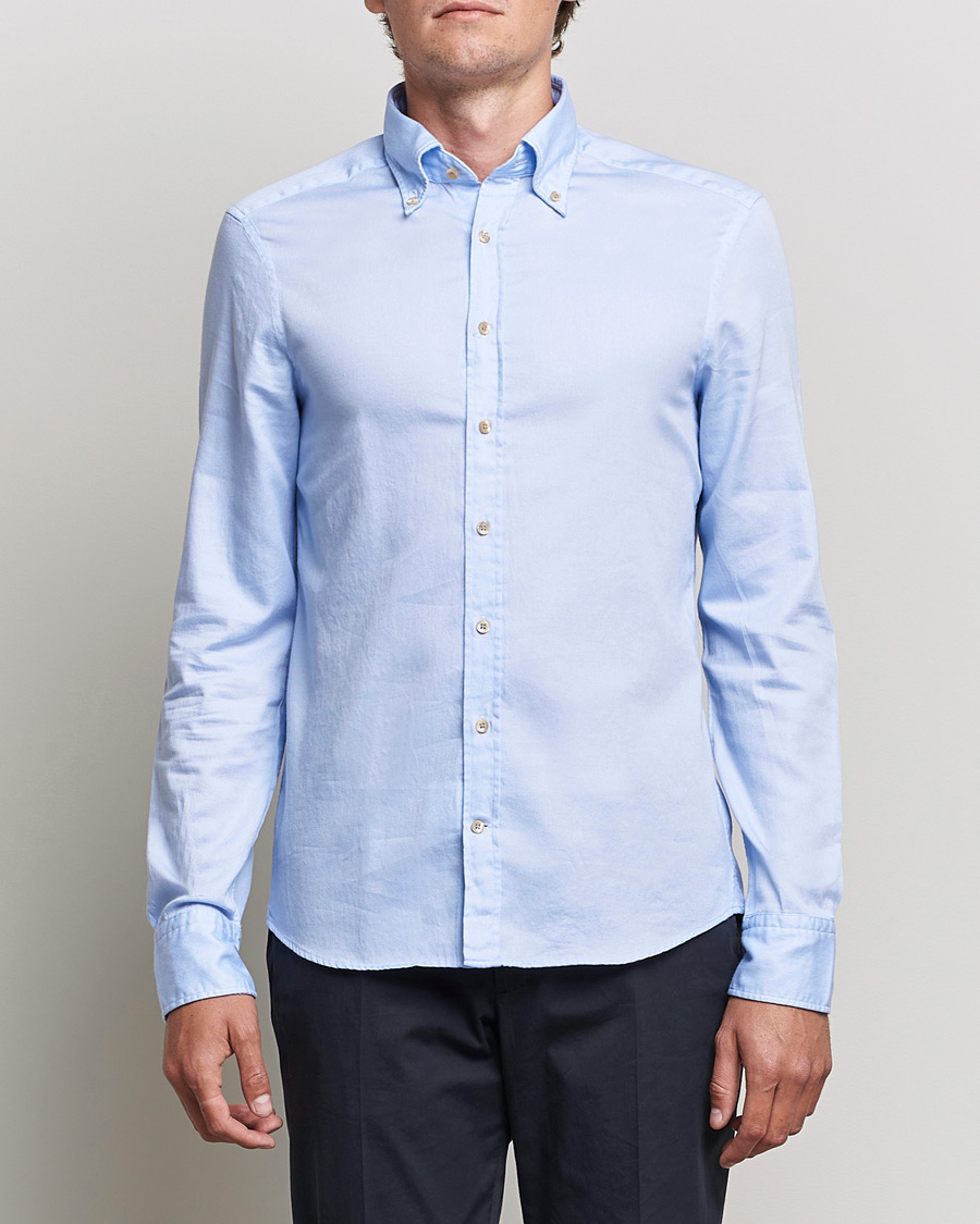 Uomini | Camicie | Stenströms | Slimline Button Down Printed Oxford Shirt Light Blue