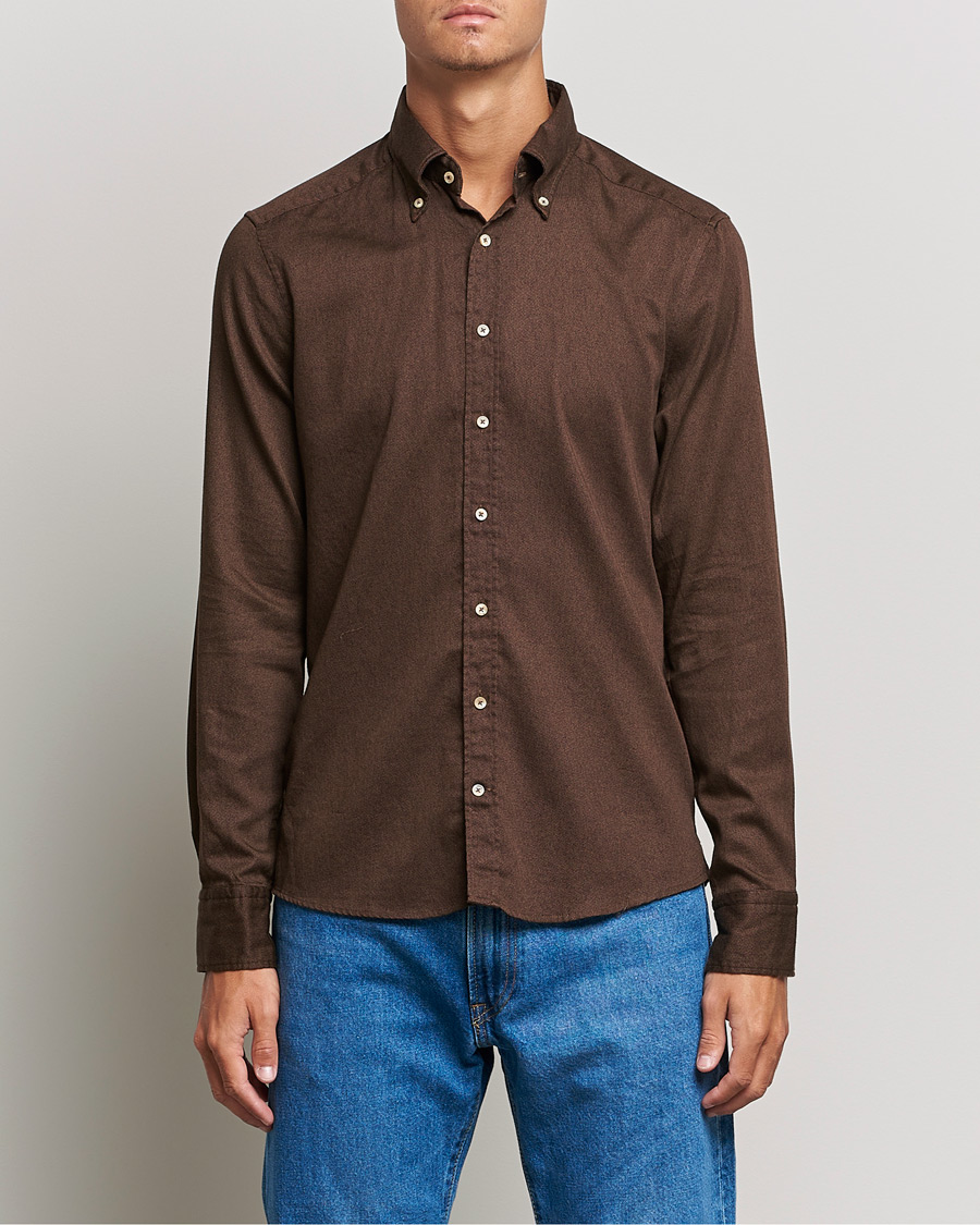 Uomini | Camicie | Stenströms | Slimline Button Down Printed Oxford Shirt Brown
