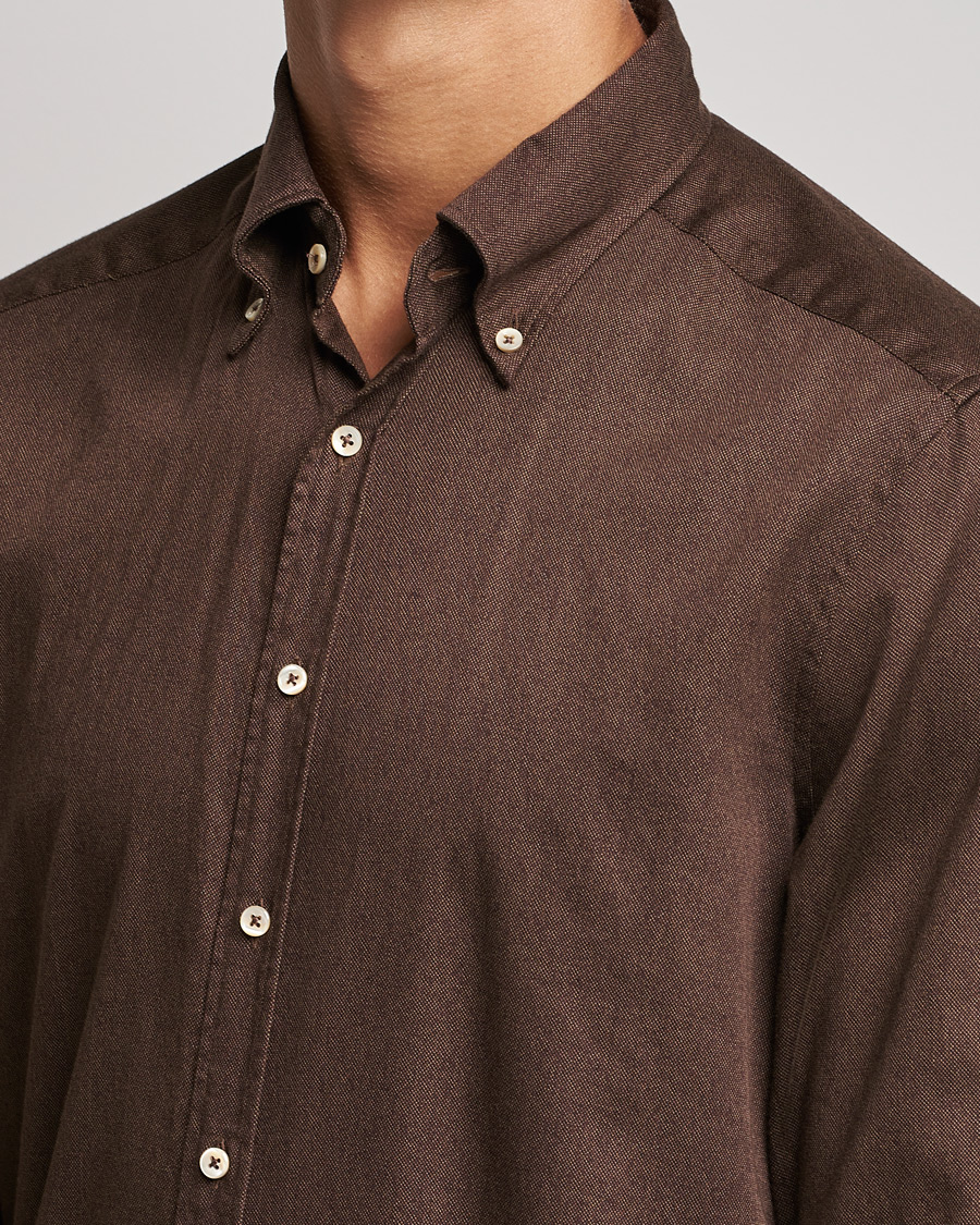 Uomini | Camicie | Stenströms | Slimline Button Down Printed Oxford Shirt Brown