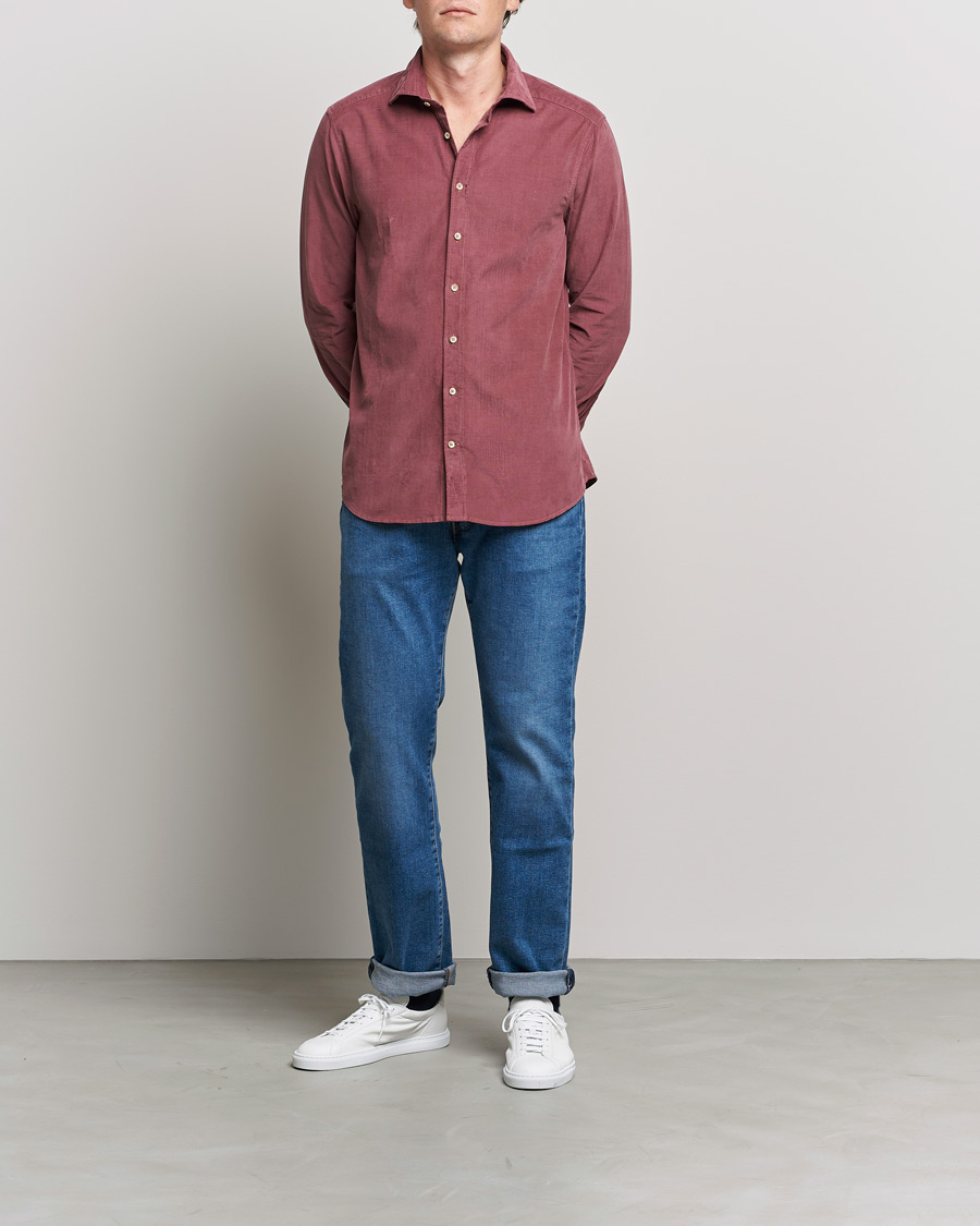 Uomini | Camicie | Stenströms | Slimline Washed Cut Away Corduroy Shirt Wine Red