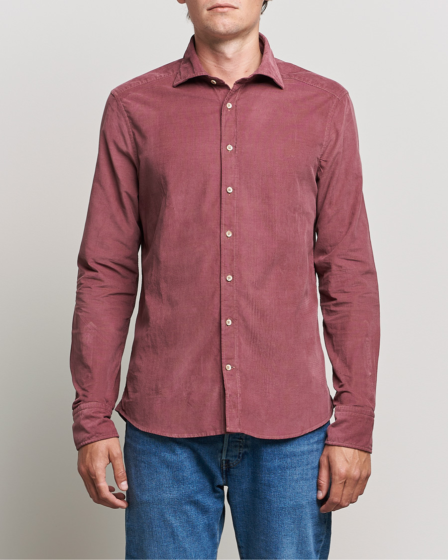 Uomini | Camicie | Stenströms | Slimline Washed Cut Away Corduroy Shirt Wine Red