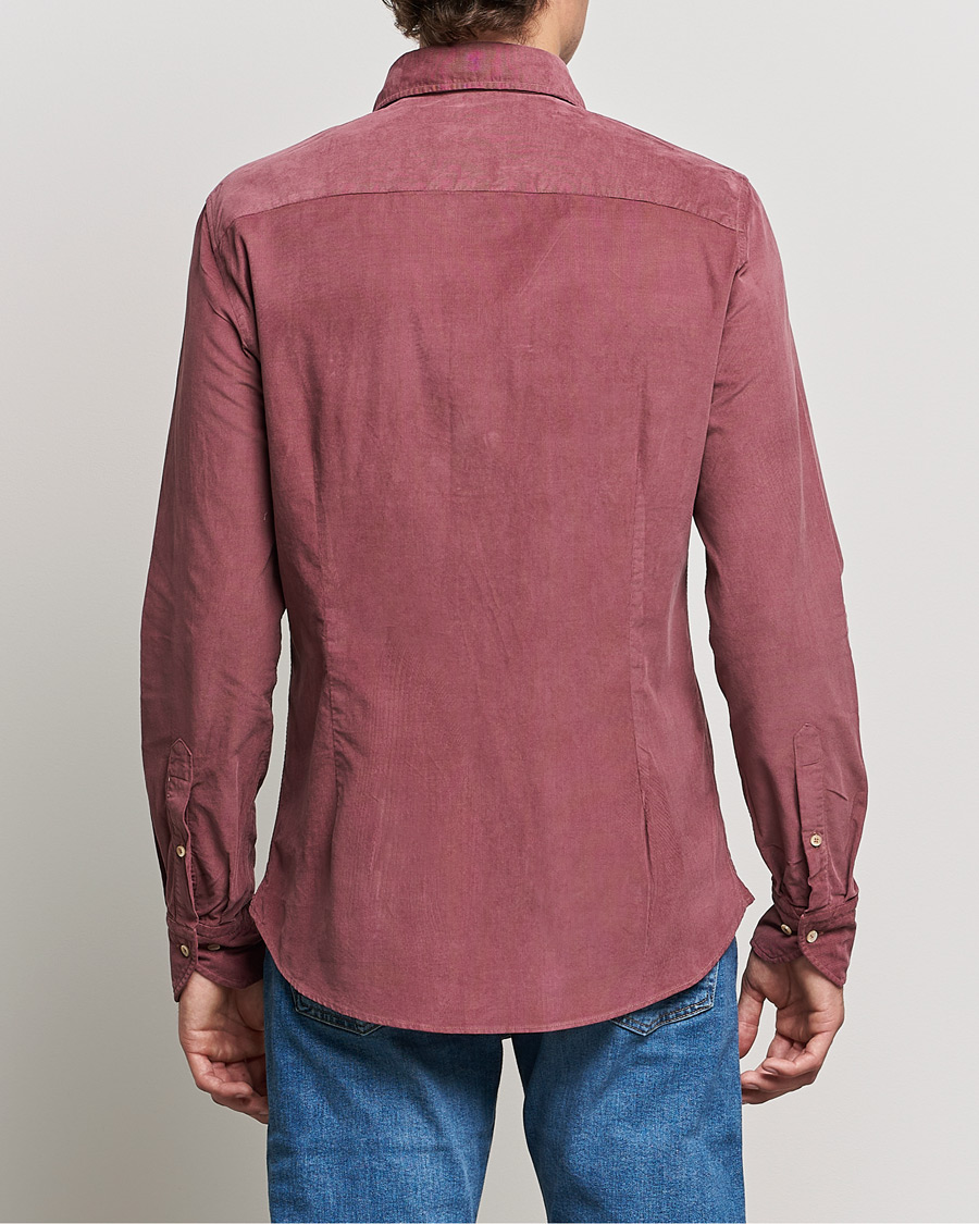 Uomini | Camicie | Stenströms | Slimline Washed Cut Away Corduroy Shirt Wine Red