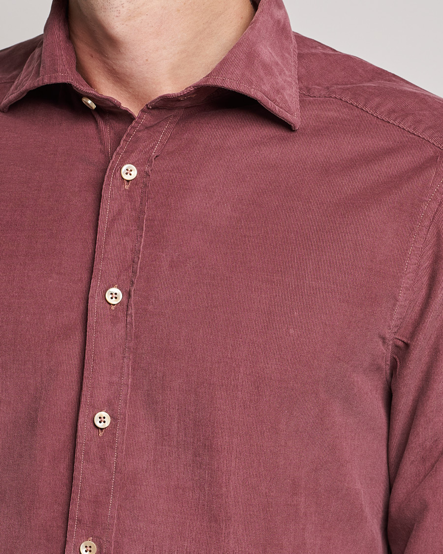 Uomini | Camicie | Stenströms | Slimline Washed Cut Away Corduroy Shirt Wine Red