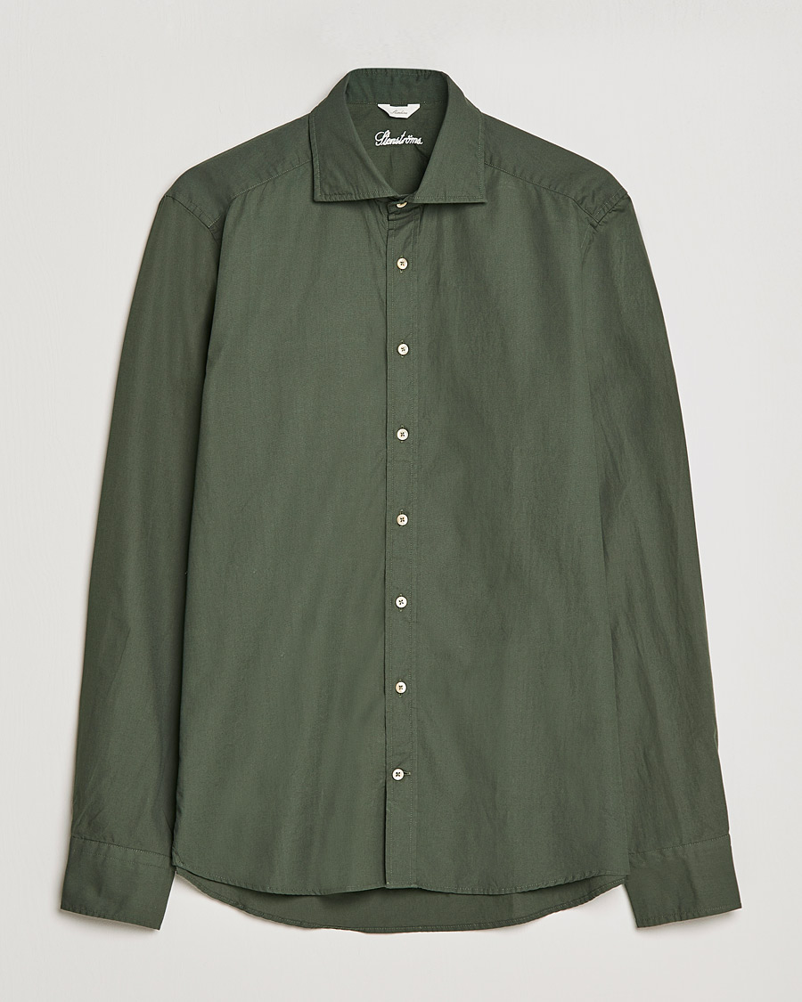 Uomini | Camicie | Stenströms | Slimline Washed Cut Away Poplin Shirt Green