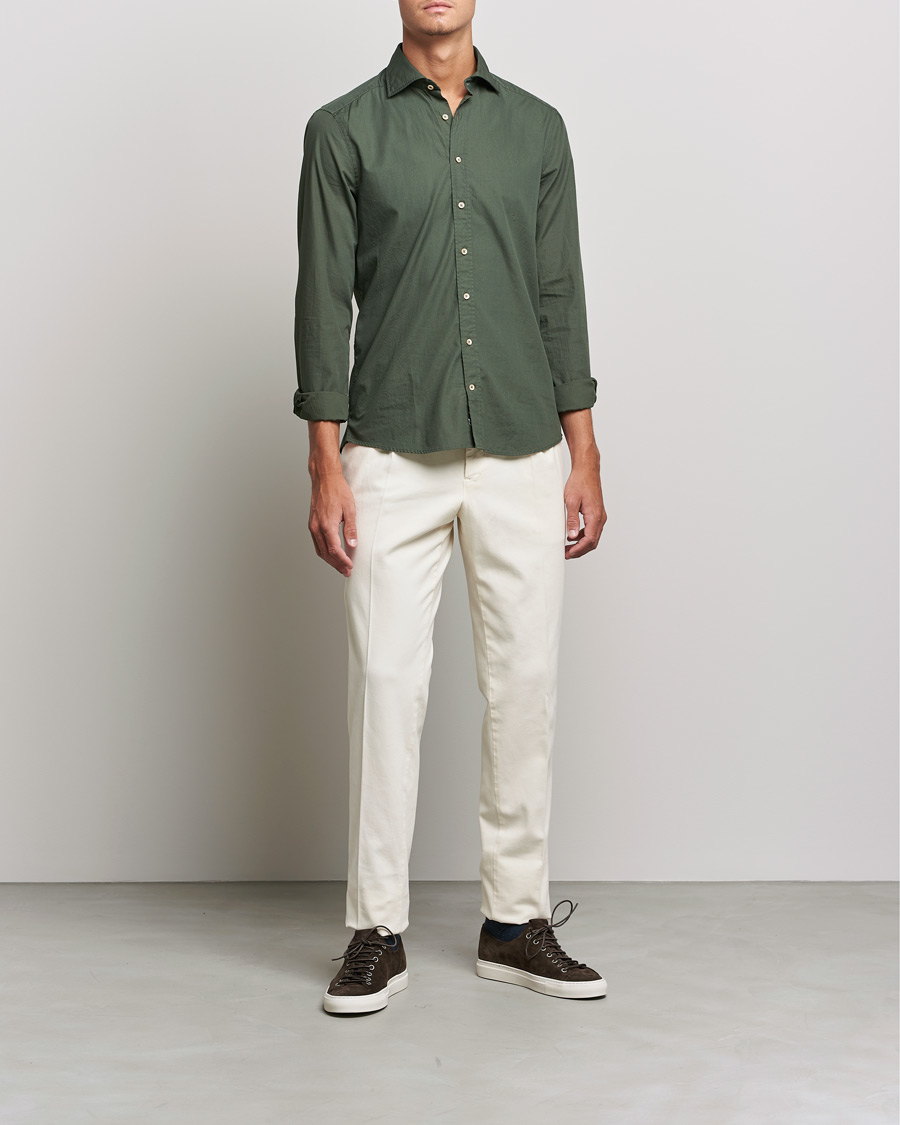 Uomini | Camicie | Stenströms | Slimline Washed Cut Away Poplin Shirt Green