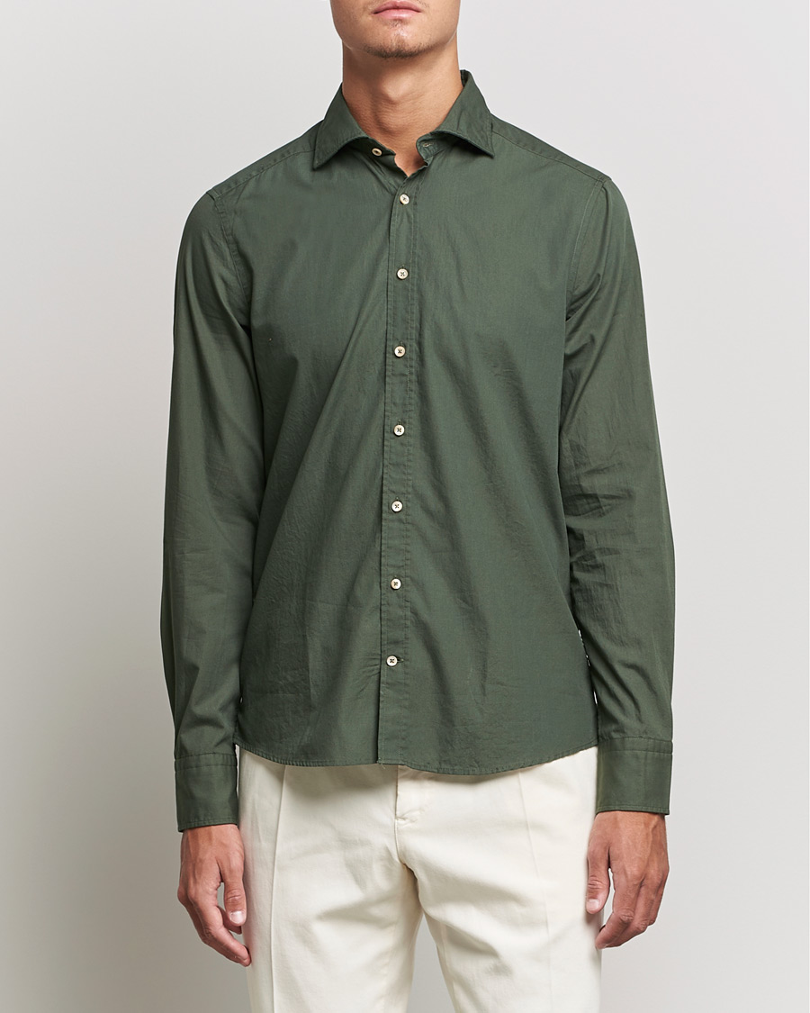 Uomini | Camicie | Stenströms | Slimline Washed Cut Away Poplin Shirt Green