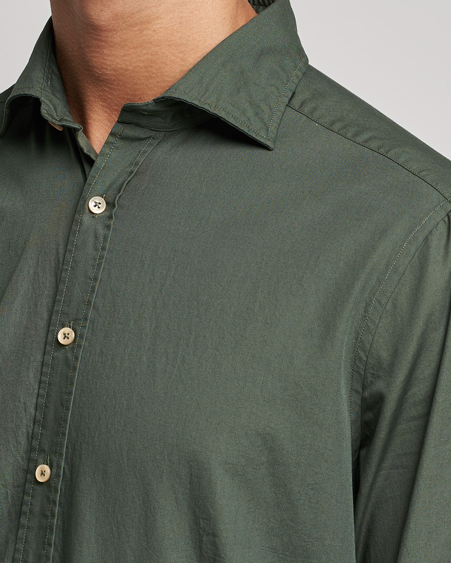 Uomini | Camicie | Stenströms | Slimline Washed Cut Away Poplin Shirt Green