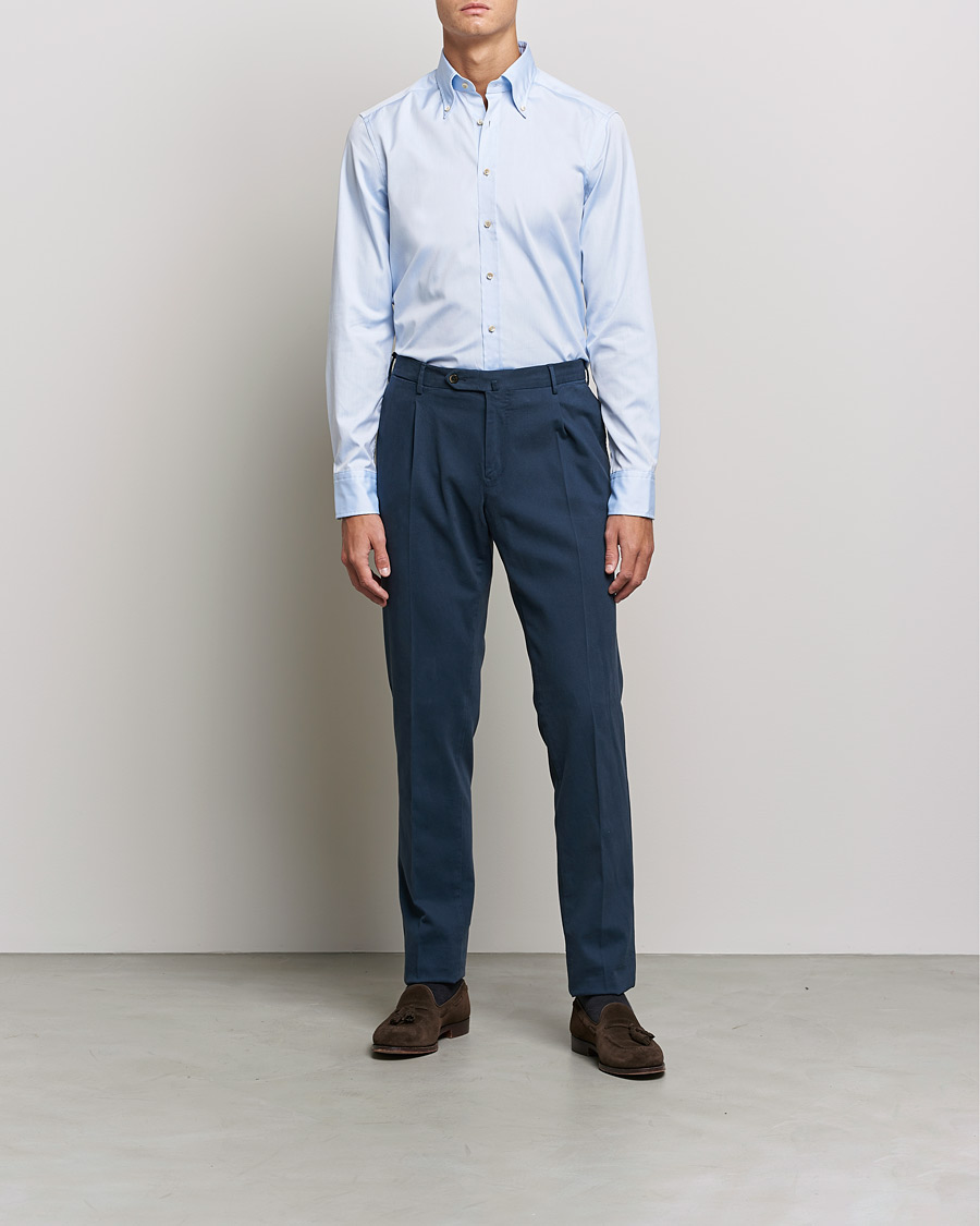 Uomini | Camicie | Stenströms | Slimline Button Down Pinpoint Oxford Shirt Light Blue