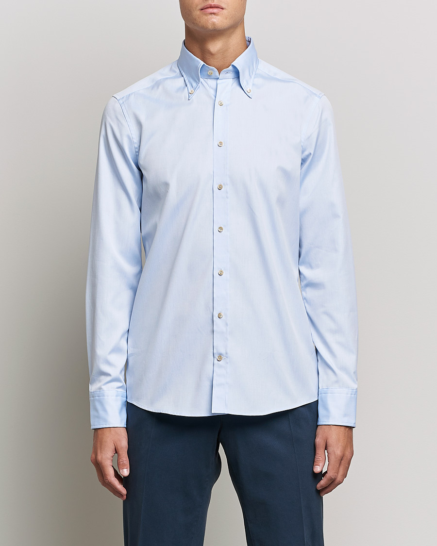 Uomini | Camicie | Stenströms | Slimline Button Down Pinpoint Oxford Shirt Light Blue