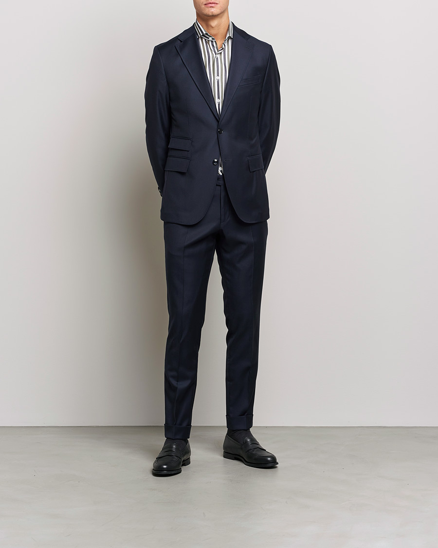 Uomini | Camicie | Stenströms | Slimline Cut Away Wide Striped Shirt Blue/Green