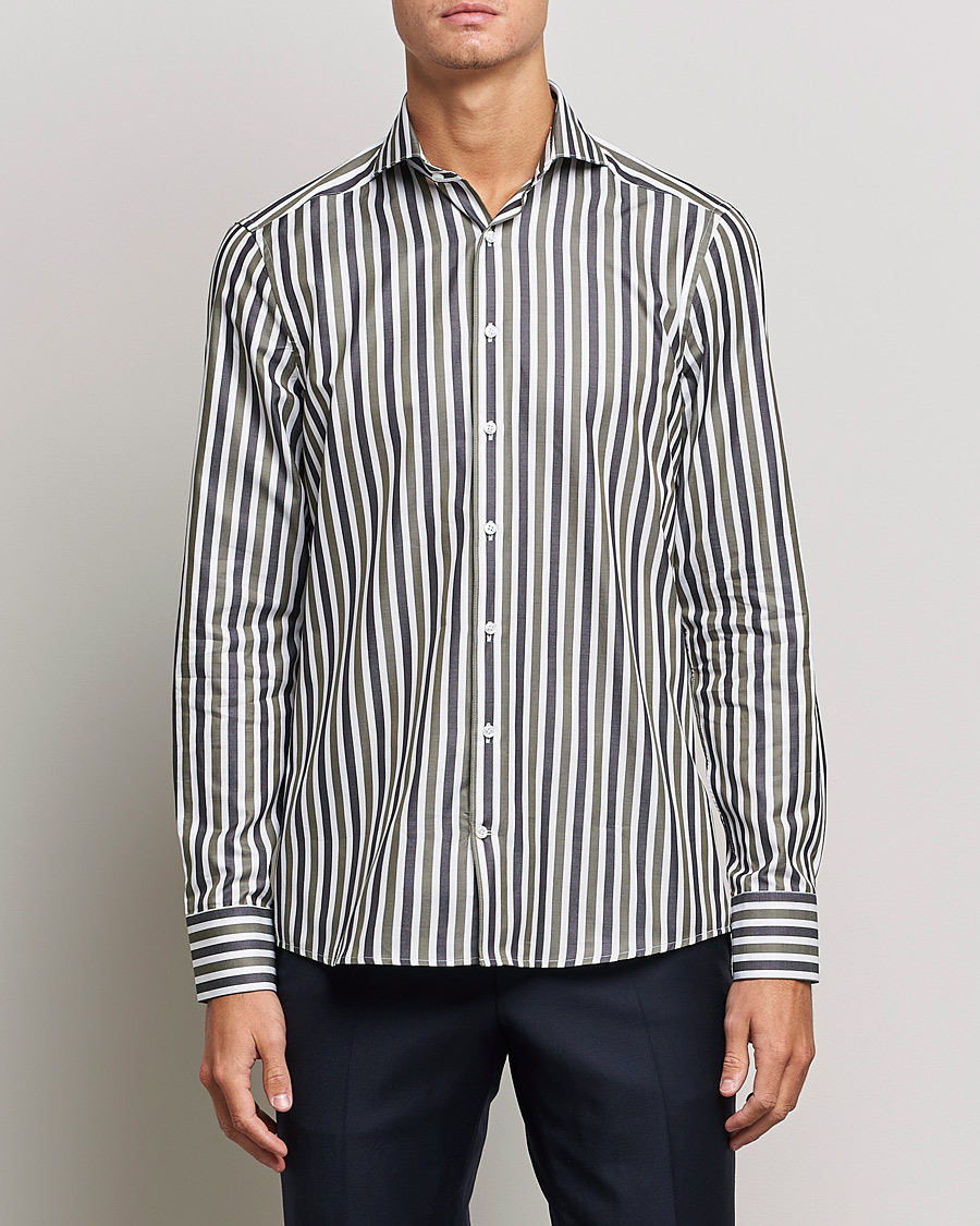 Uomini | Camicie | Stenströms | Slimline Cut Away Wide Striped Shirt Blue/Green