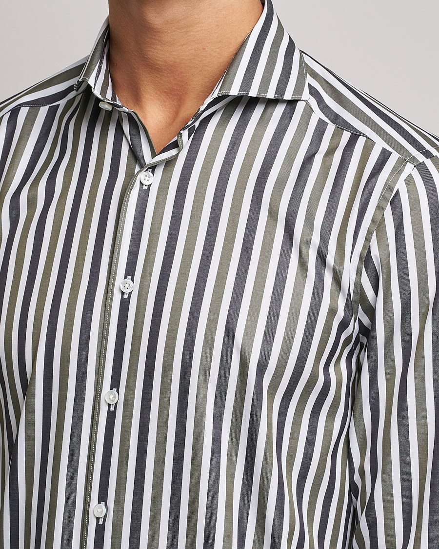 Uomini | Camicie | Stenströms | Slimline Cut Away Wide Striped Shirt Blue/Green