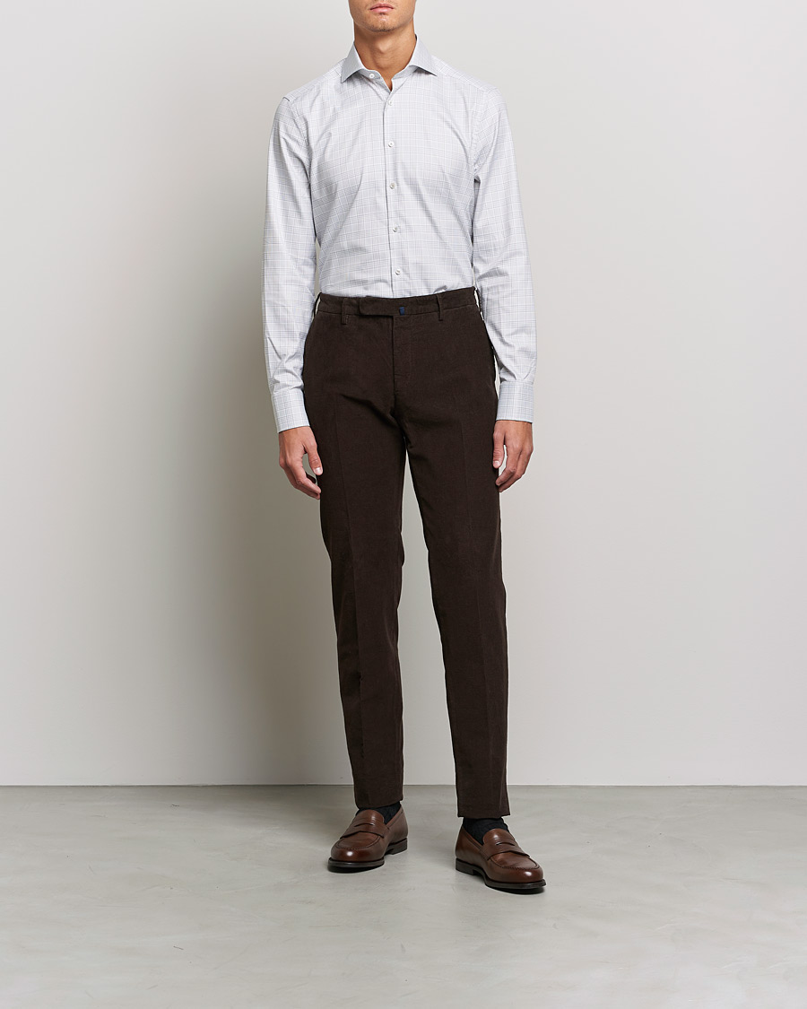 Uomini | Camicie | Stenströms | Slimline Cut Away Checked Shirt Green