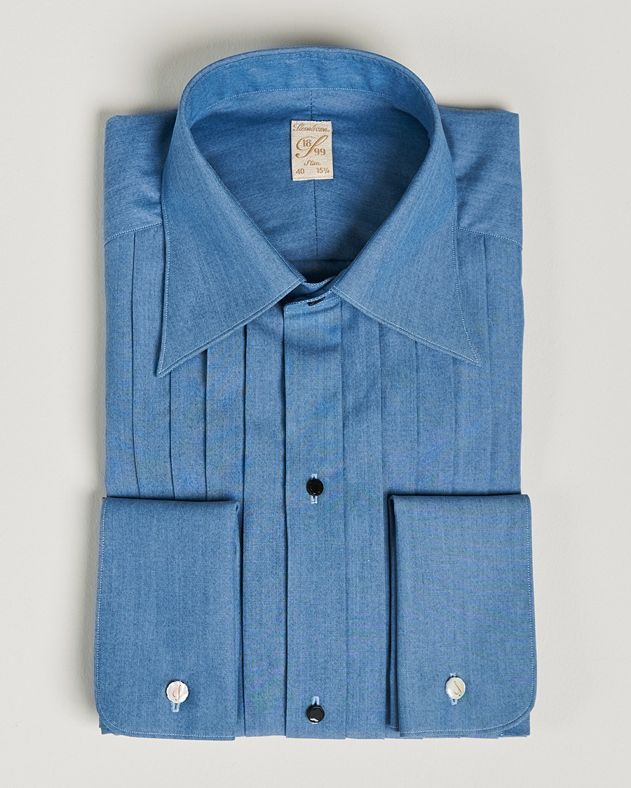 Uomini | Camicie | Stenströms | 1899 Slimline Denim Tuxedo Shirt Blue