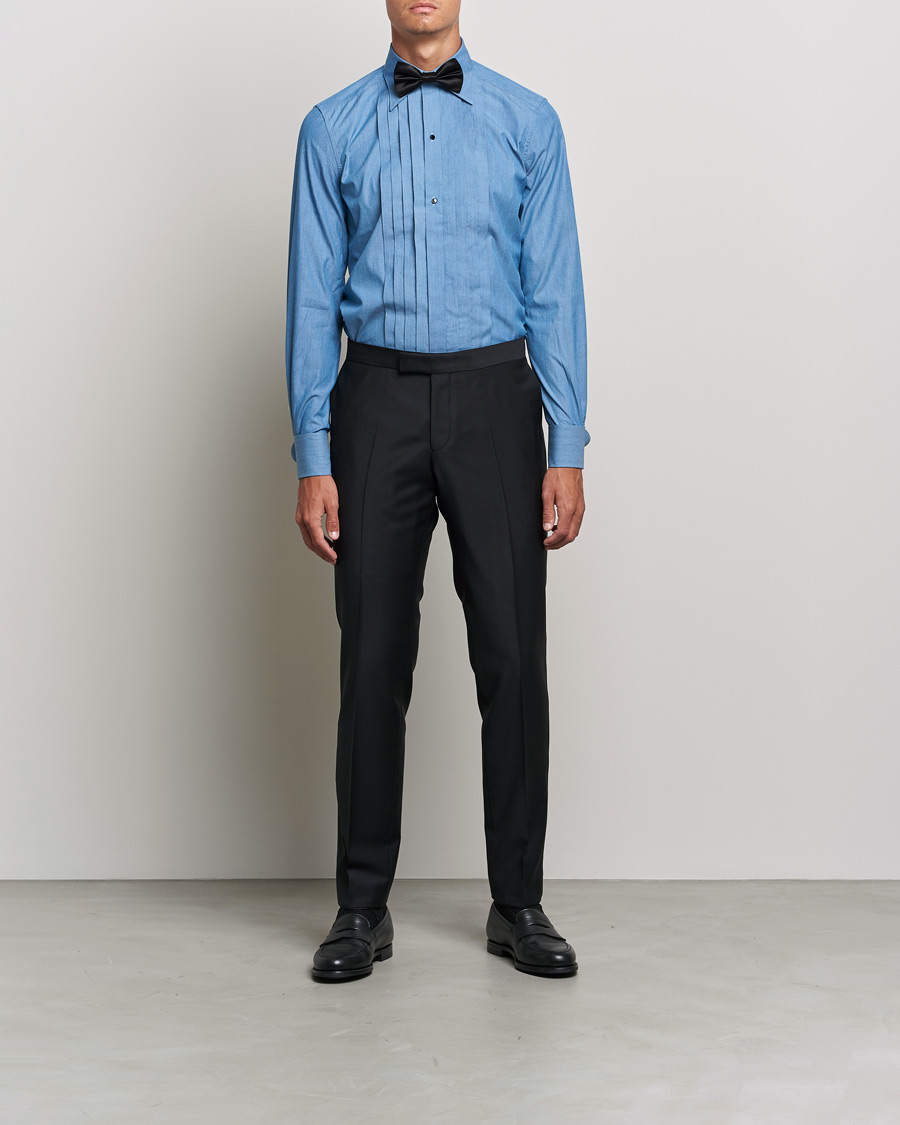 Uomini | Camicie | Stenströms | 1899 Slimline Denim Tuxedo Shirt Blue