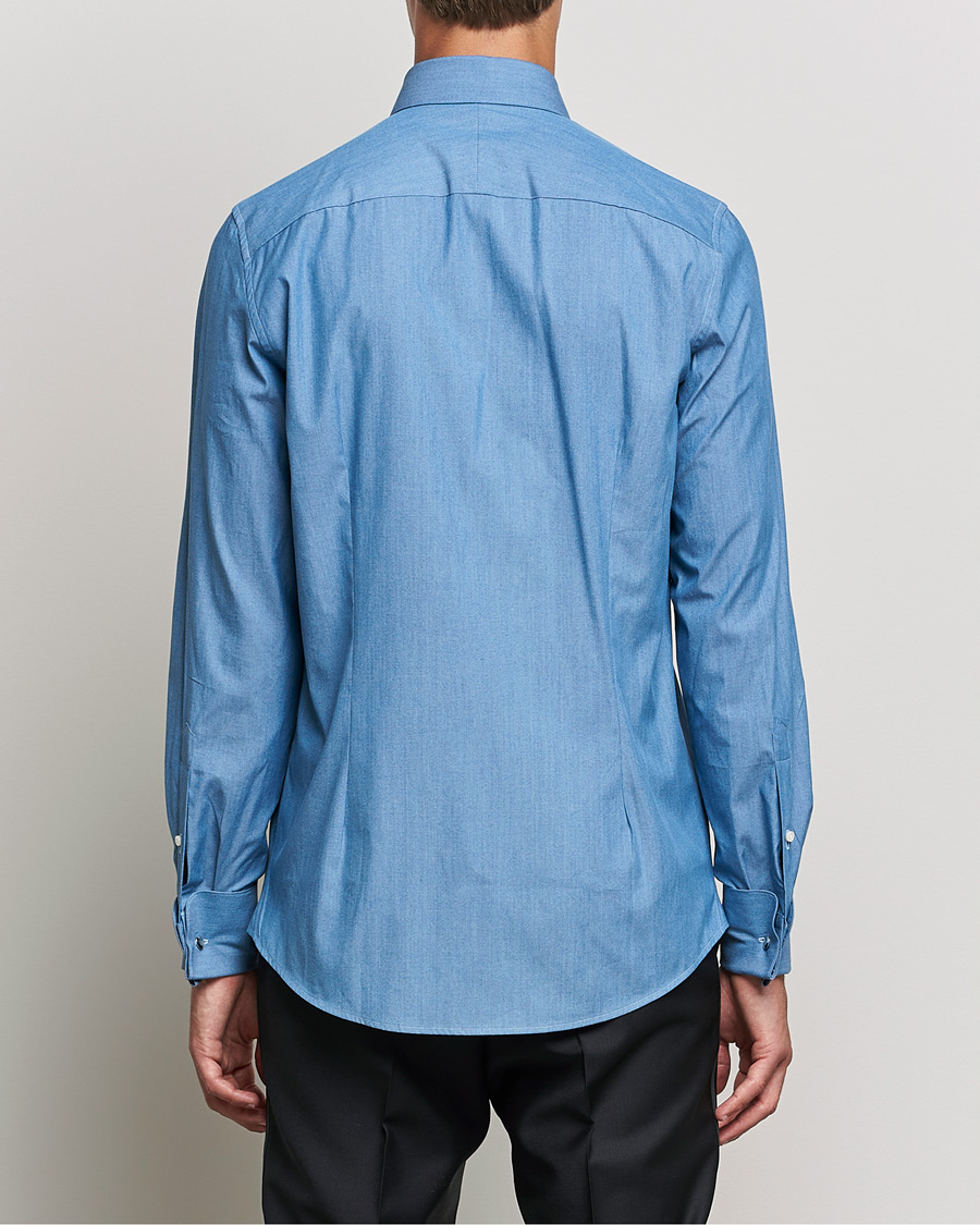 Uomini | Camicie | Stenströms | 1899 Slimline Denim Tuxedo Shirt Blue
