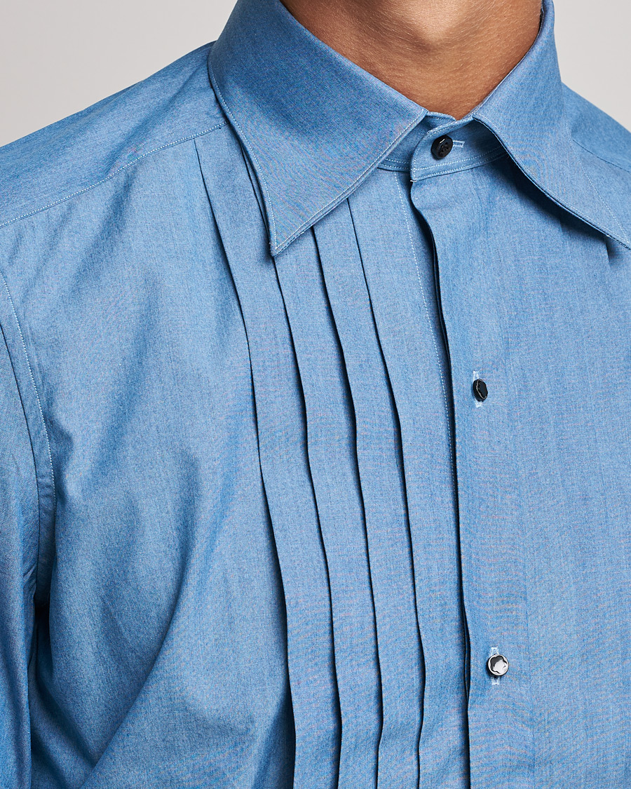 Uomini | Camicie | Stenströms | 1899 Slimline Denim Tuxedo Shirt Blue