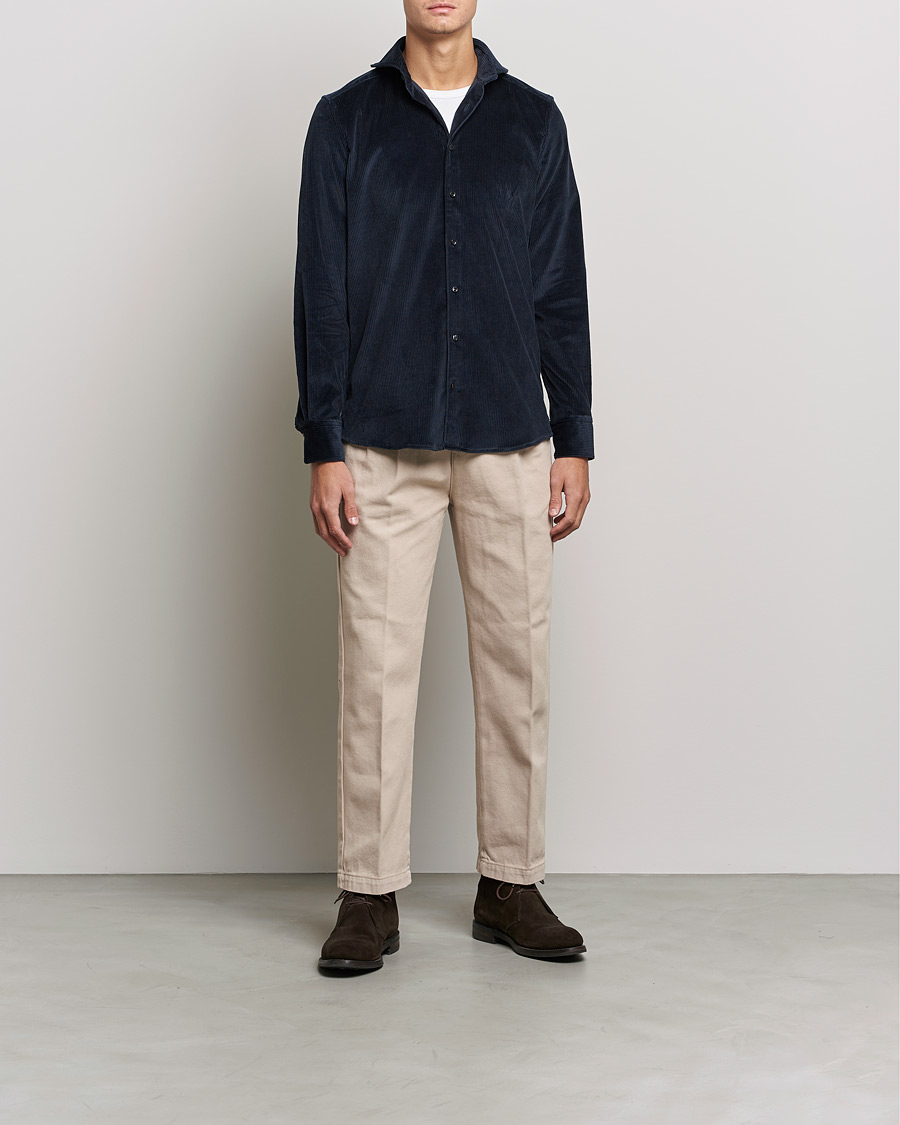 Uomini | Camicie | Stenströms | 1899 Slimline Sea Island Corduroy Shirt Navy