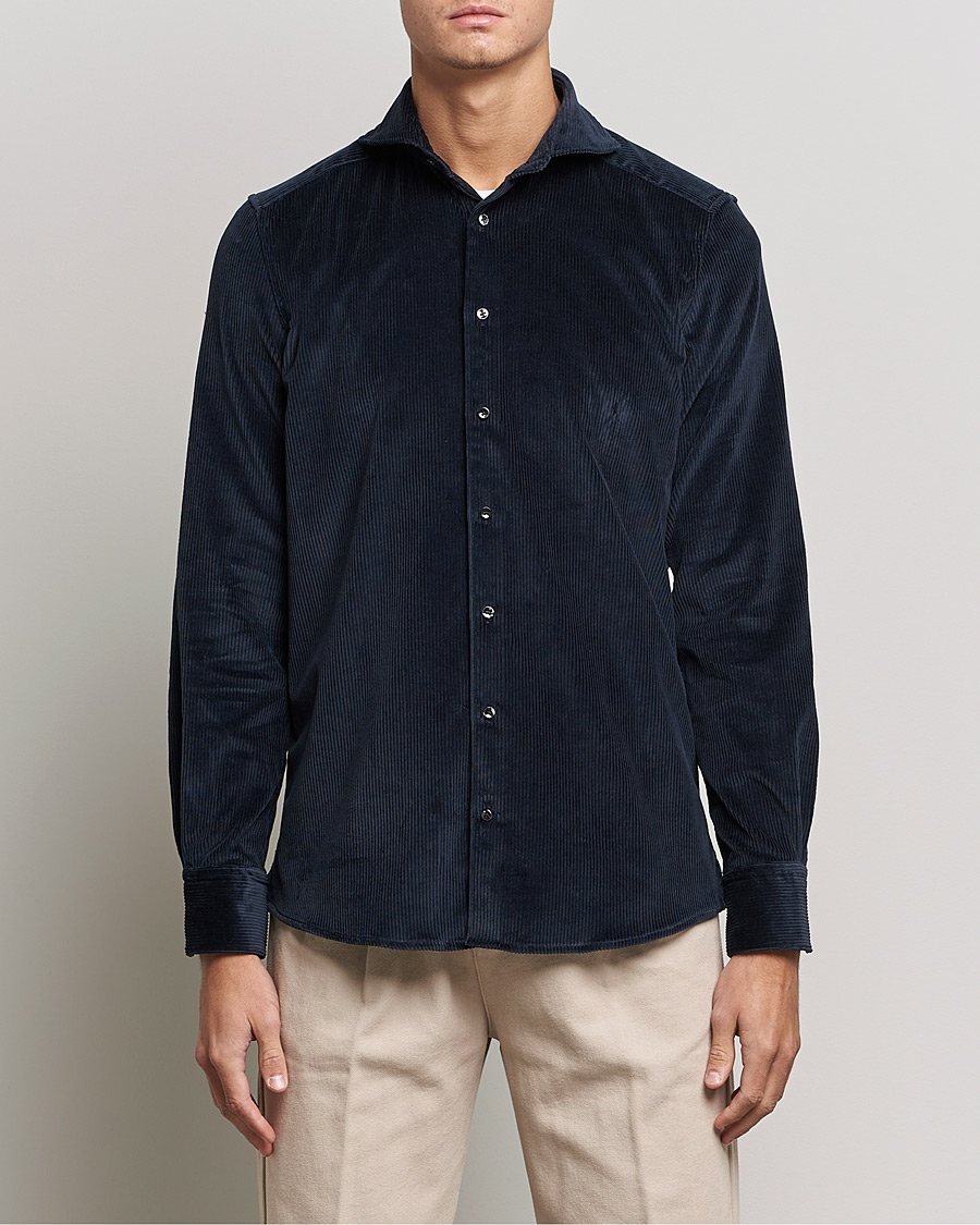 Uomini | Camicie | Stenströms | 1899 Slimline Sea Island Corduroy Shirt Navy