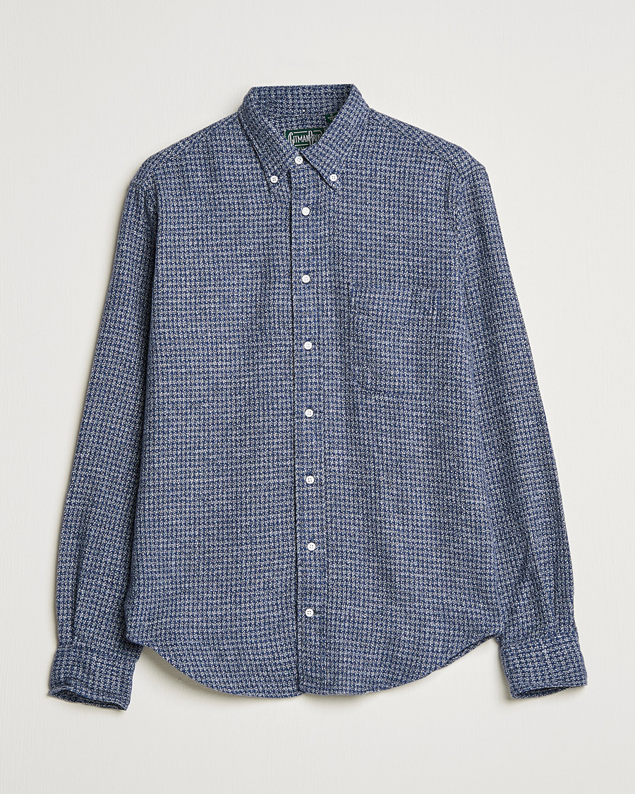 Uomini | Camicie | Gitman Vintage | Button Down Houndstooth Flannel Shirt Dark Blue
