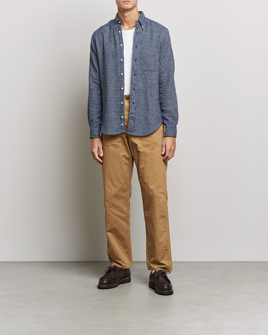 Uomini | Camicie | Gitman Vintage | Button Down Houndstooth Flannel Shirt Dark Blue