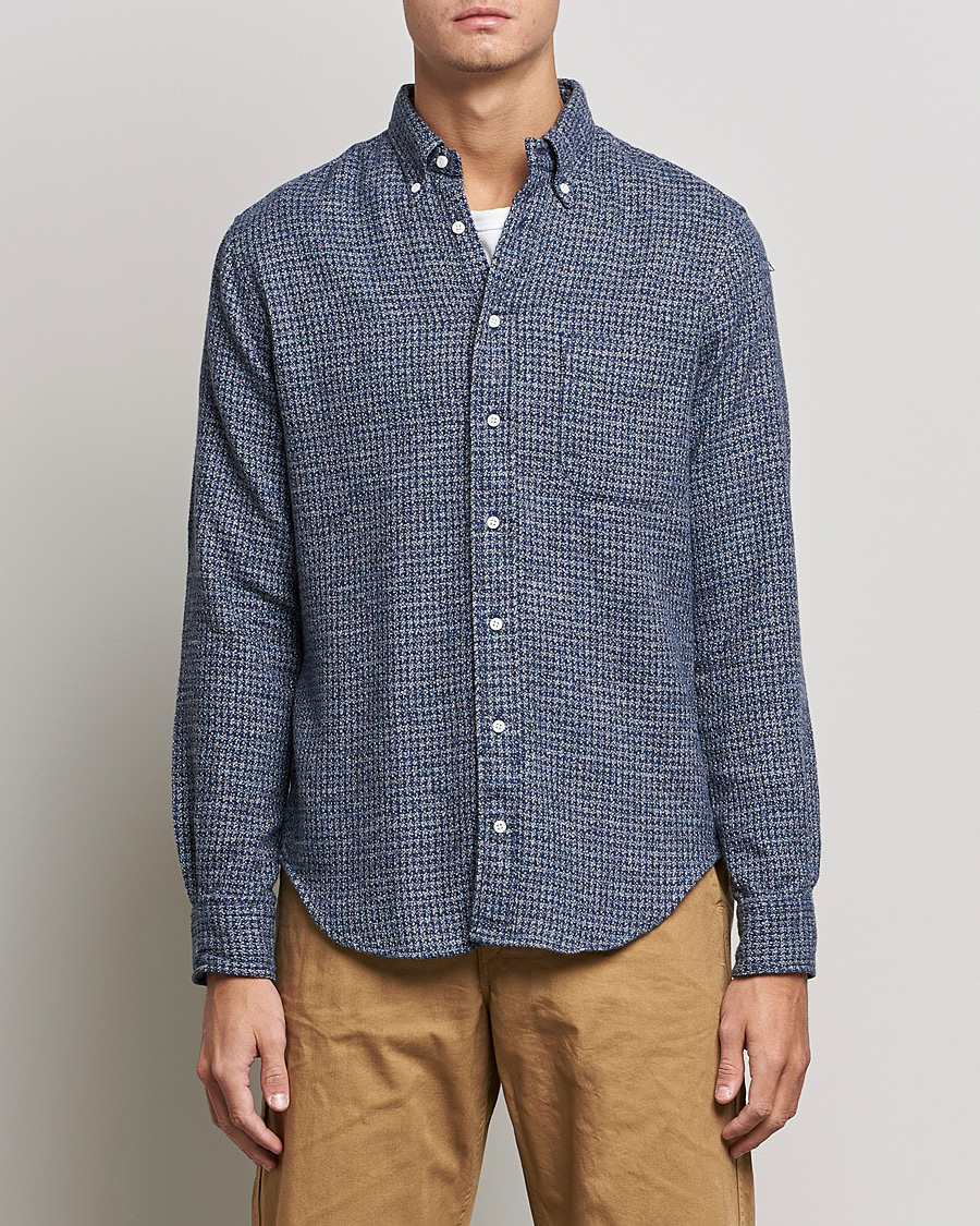Uomini | Camicie | Gitman Vintage | Button Down Houndstooth Flannel Shirt Dark Blue