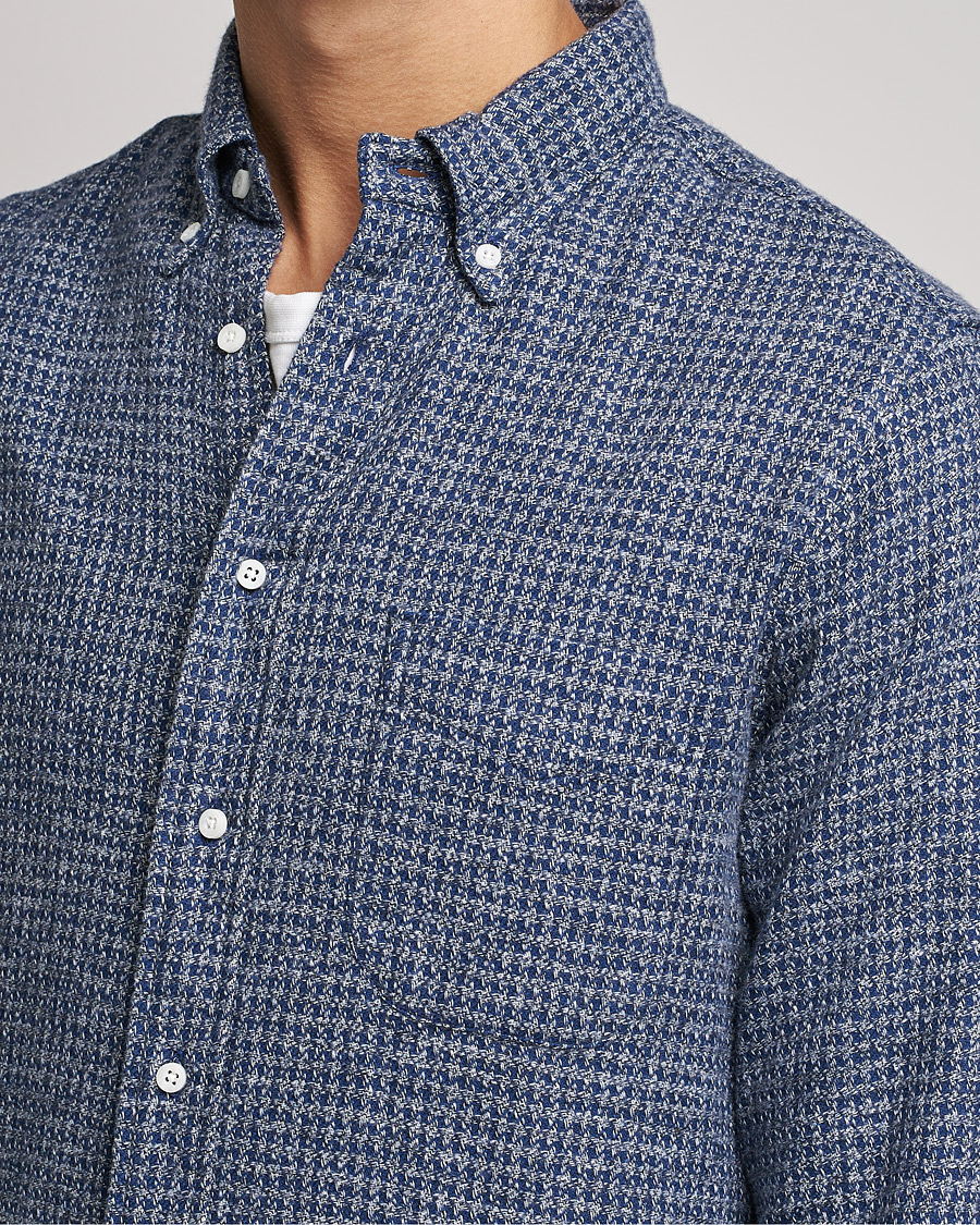 Uomini | Camicie | Gitman Vintage | Button Down Houndstooth Flannel Shirt Dark Blue