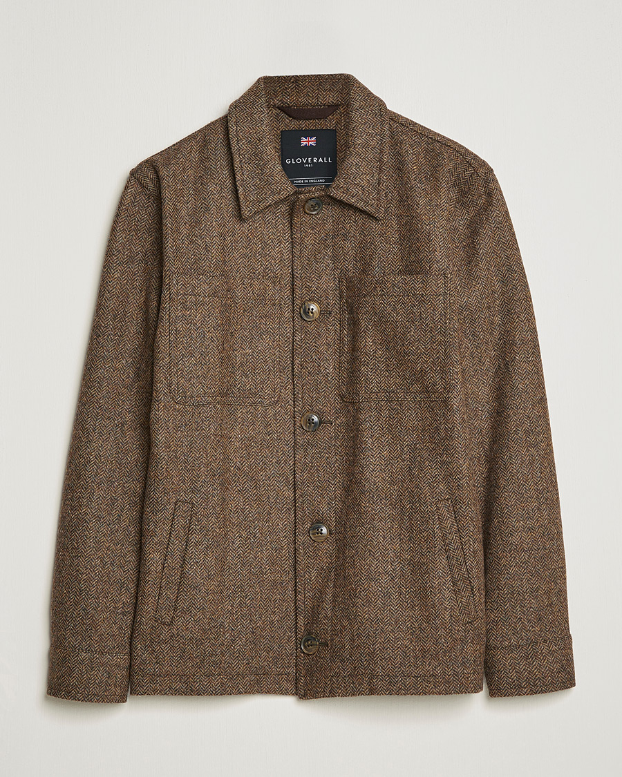 Uomini | Giacche | Gloverall | Walter Herringbone Wool Shirt Jacket Tan