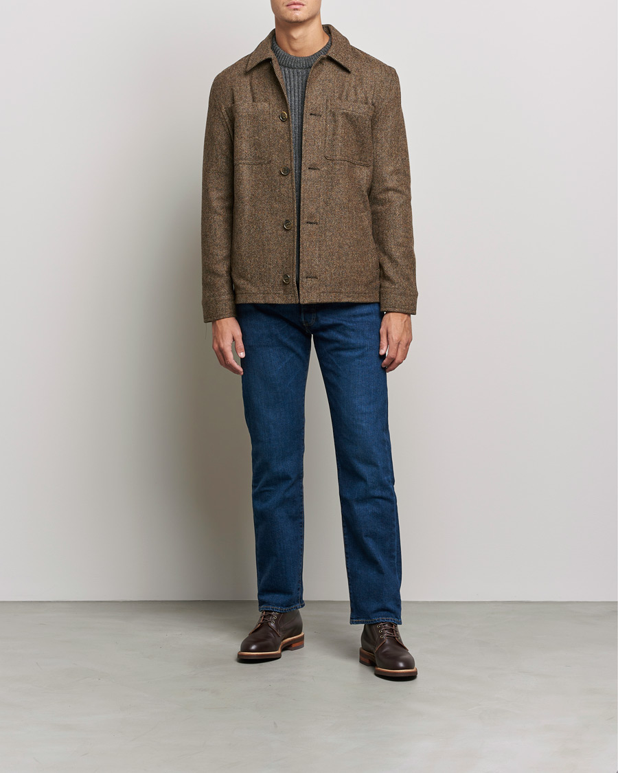 Uomini | Giacche | Gloverall | Walter Herringbone Wool Shirt Jacket Tan