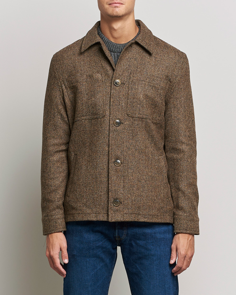 Uomini | Giacche | Gloverall | Walter Herringbone Wool Shirt Jacket Tan