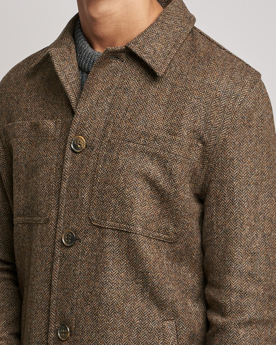 Uomini | Giacche | Gloverall | Walter Herringbone Wool Shirt Jacket Tan