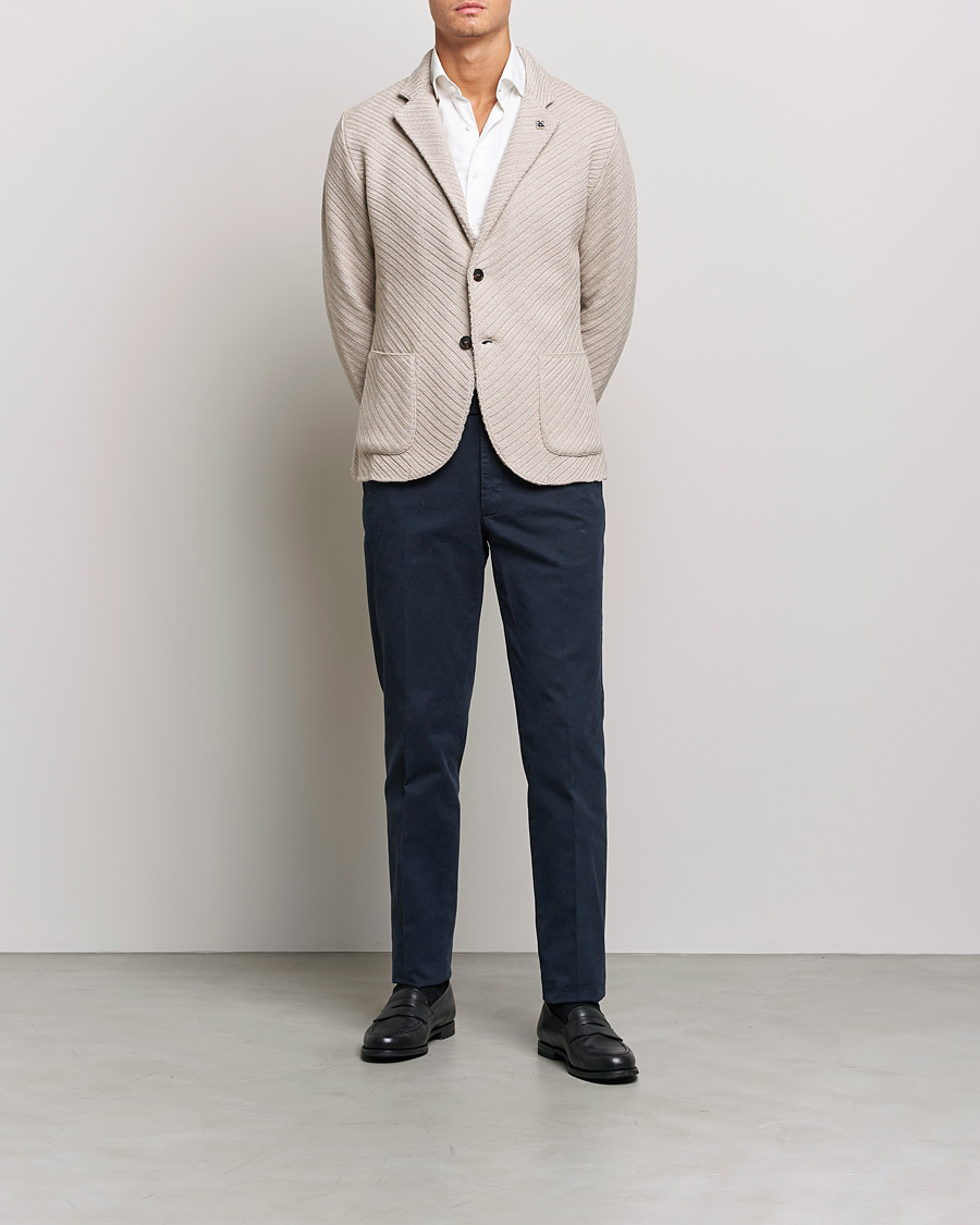 Uomini | Blazers | Lardini | Structured Knitted Wool Blazer Beige