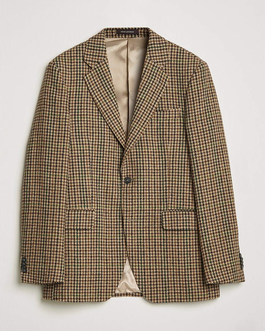 Uomini | Blazers | Oscar Jacobson | Freeman Moon Houndstooth Tweed Blazer Beige