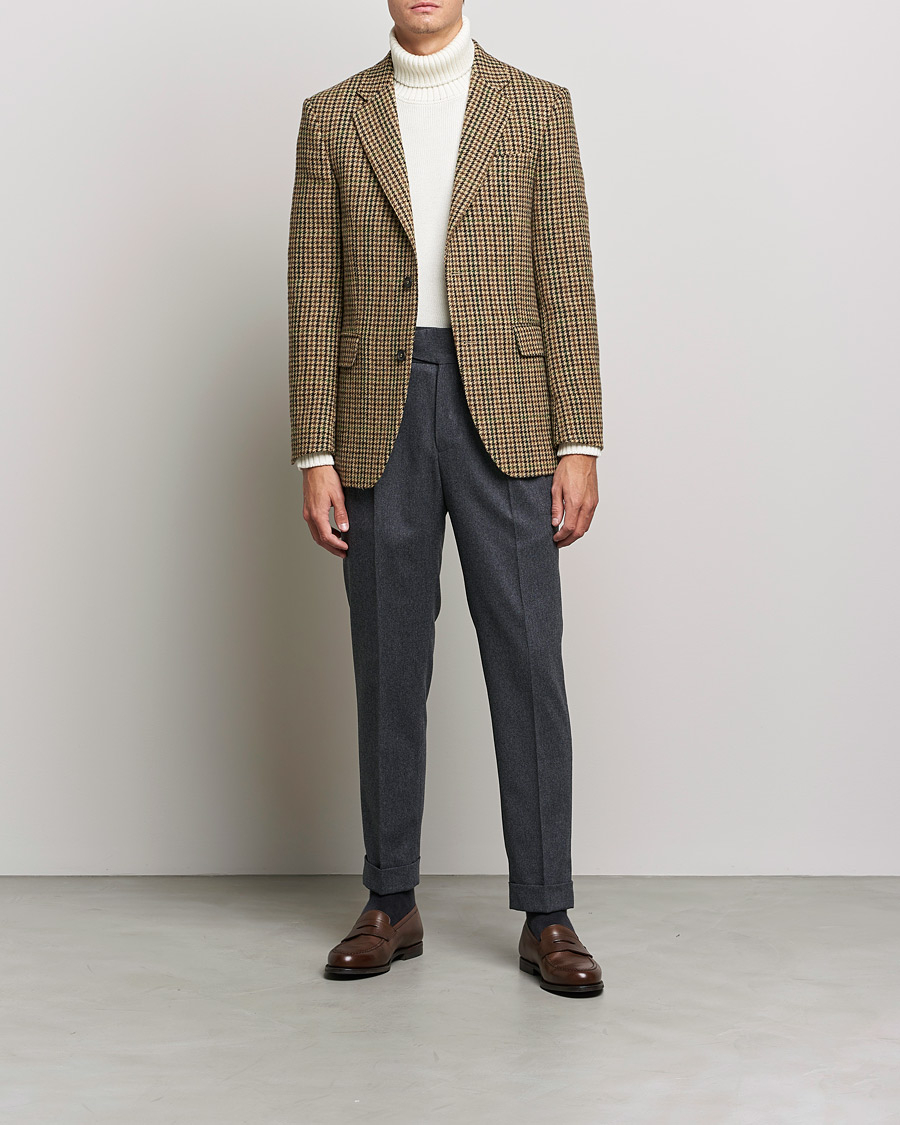 Uomini | Blazers | Oscar Jacobson | Freeman Moon Houndstooth Tweed Blazer Beige