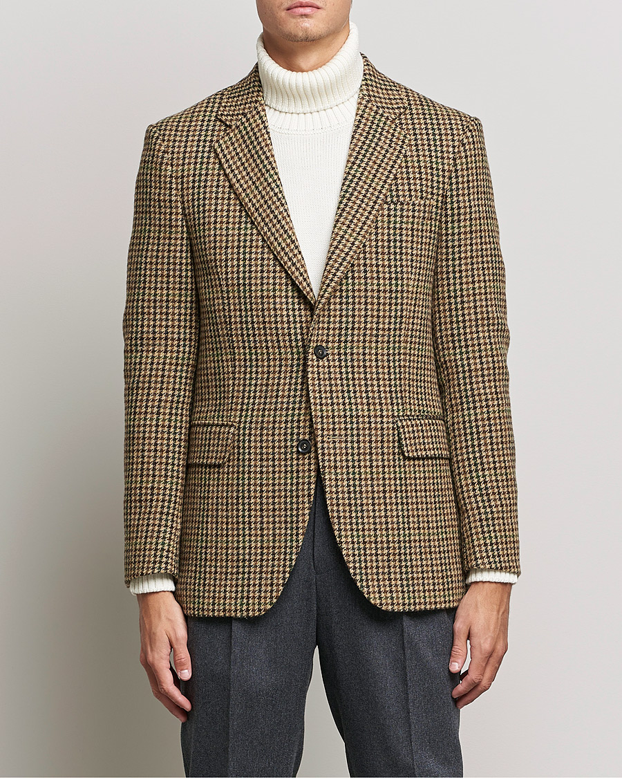 Uomini | Blazers | Oscar Jacobson | Freeman Moon Houndstooth Tweed Blazer Beige