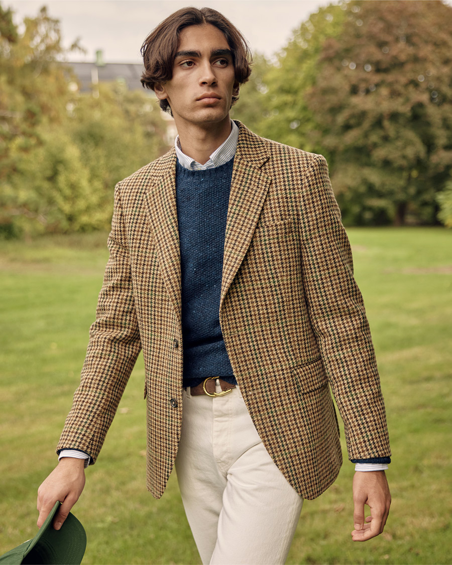 Uomini | Blazers | Oscar Jacobson | Freeman Moon Houndstooth Tweed Blazer Beige