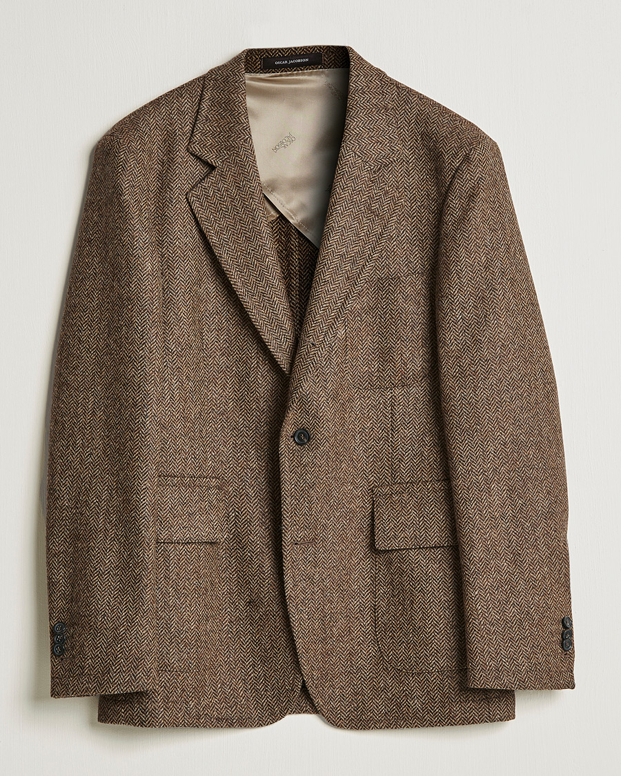 Uomini | Blazers | Oscar Jacobson | Fares Moon Herringbone Tweed Blazer Brown