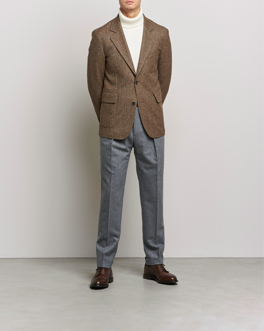 Uomini | Blazers | Oscar Jacobson | Fares Moon Herringbone Tweed Blazer Brown