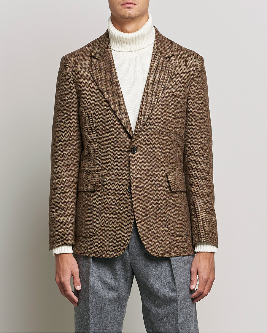Uomini | Blazers | Oscar Jacobson | Fares Moon Herringbone Tweed Blazer Brown