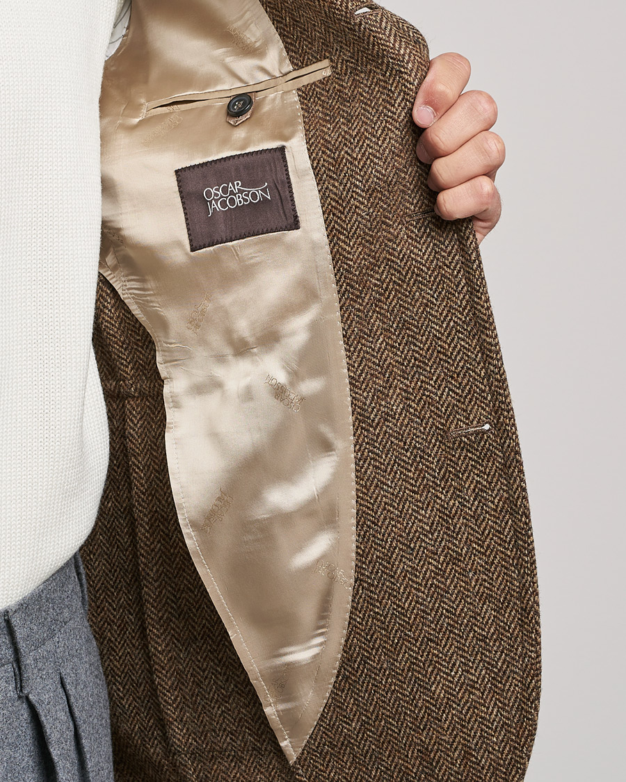 Uomini | Blazers | Oscar Jacobson | Fares Moon Herringbone Tweed Blazer Brown