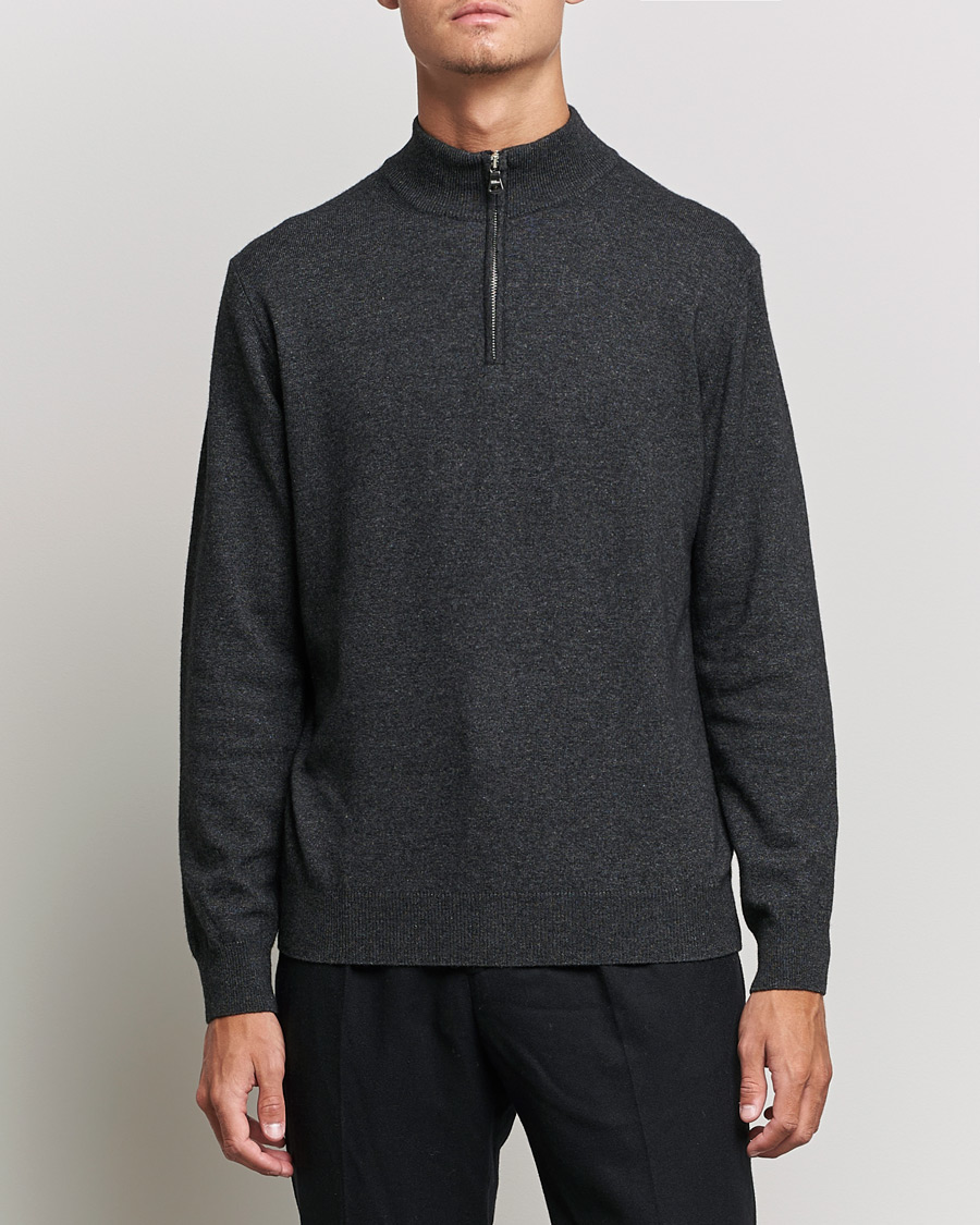 Uomini | Maglieria | Oscar Jacobson | Patton Wool/Cashmere Half Zip Charcoal