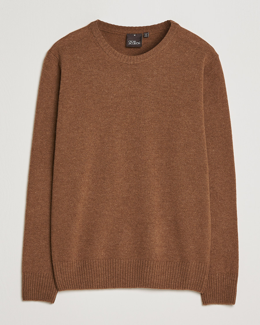 Uomini | Maglieria | Oscar Jacobson | Emerson Patch Wool Roundneck Brown