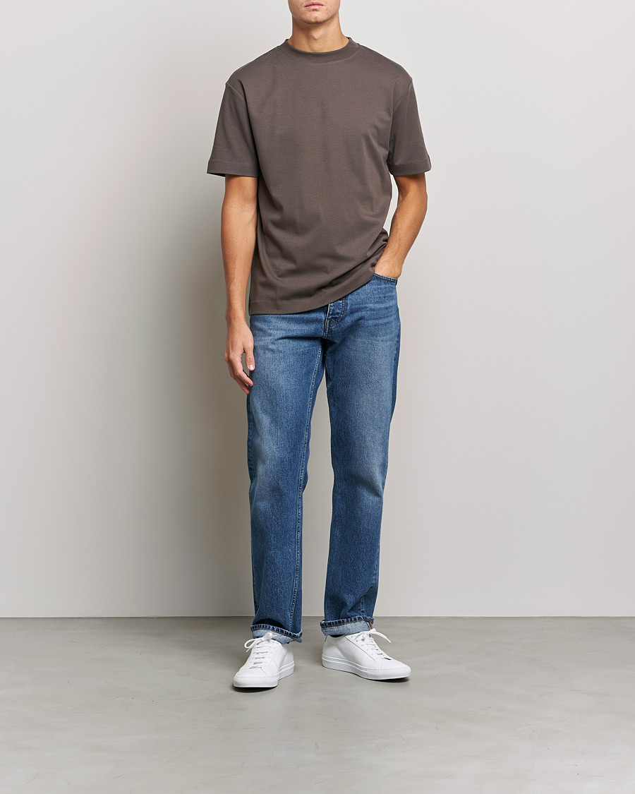 Uomini | T-shirt | Sunspel | Brushed Cotton Mock Neck Tee Dark Walnut