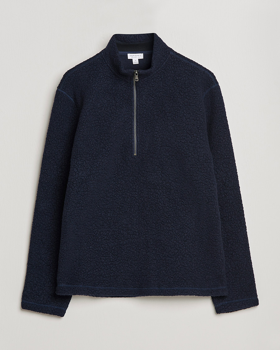 Uomini | Maglieria | Sunspel | Eco Wool Half Zip Fleece Navy