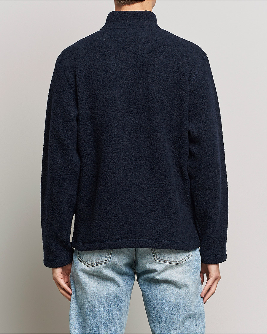 Uomini | Maglieria | Sunspel | Eco Wool Half Zip Fleece Navy