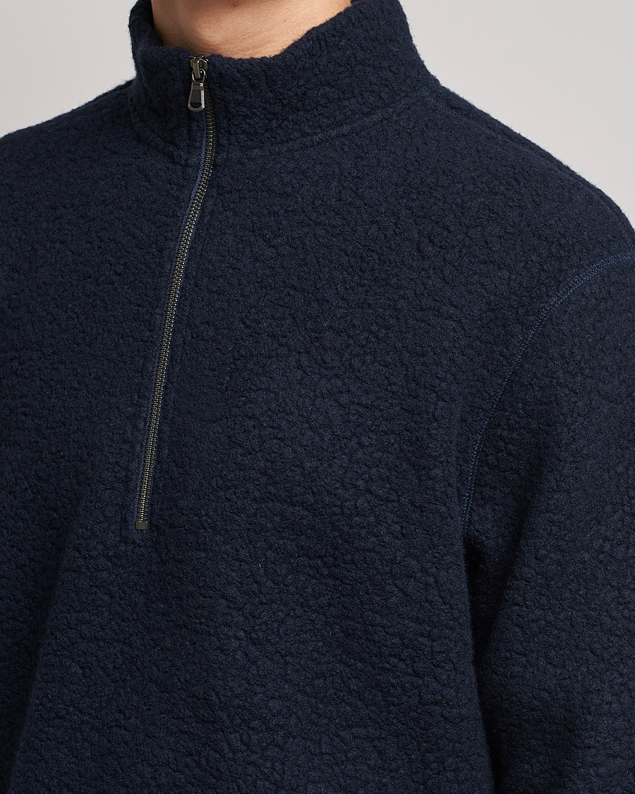 Uomini | Maglieria | Sunspel | Eco Wool Half Zip Fleece Navy