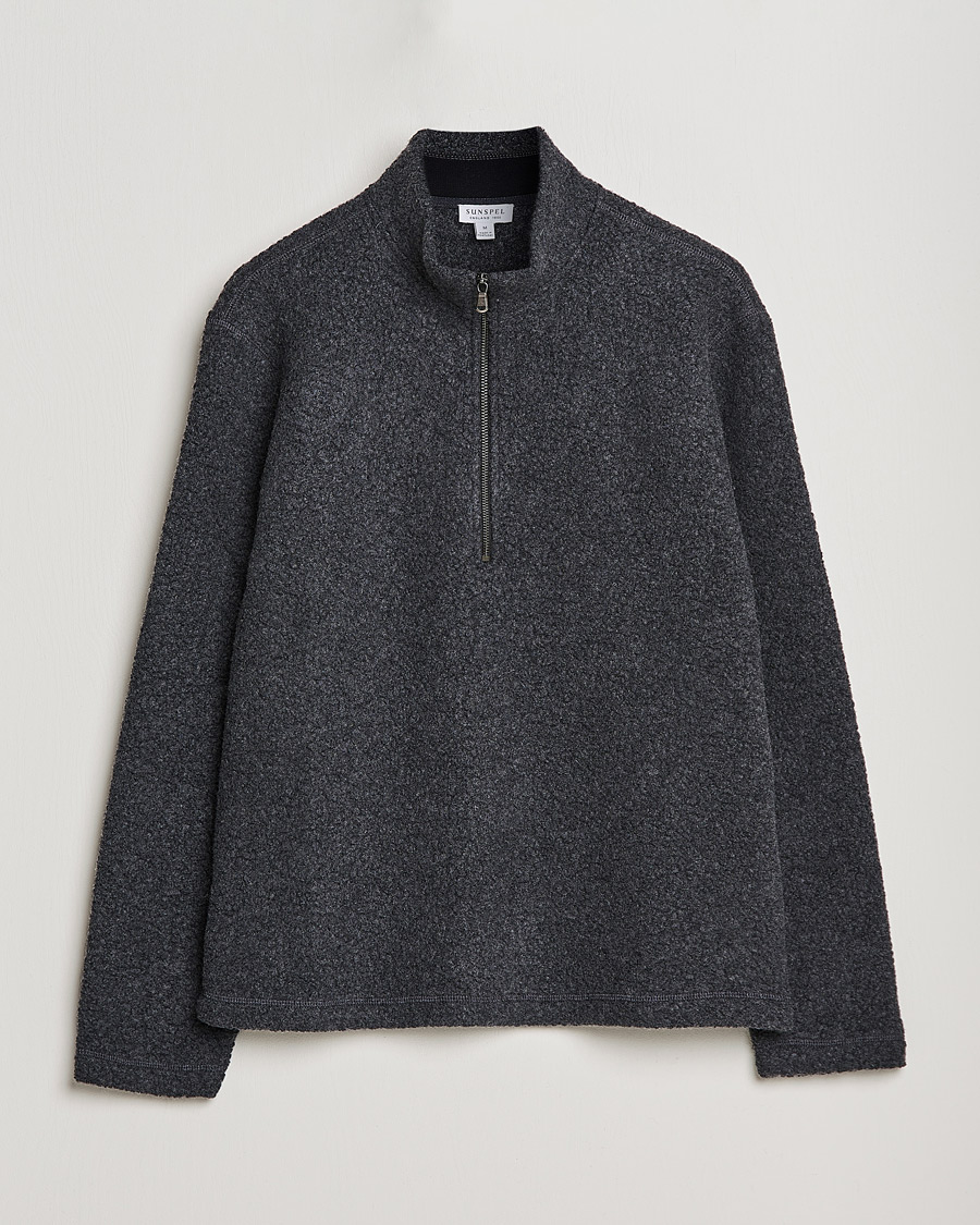 Uomini | Maglieria | Sunspel | Eco Wool Half Zip Fleece Charcoal Melange